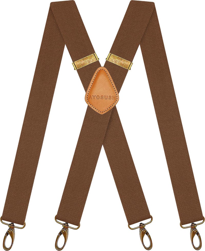 AYOSUSH Vintage Suspenders for Men Heavy Duty 4 Snap Hooks for Belt Loops Adjustable X Back (Coffee 2, One Size) - Image 1